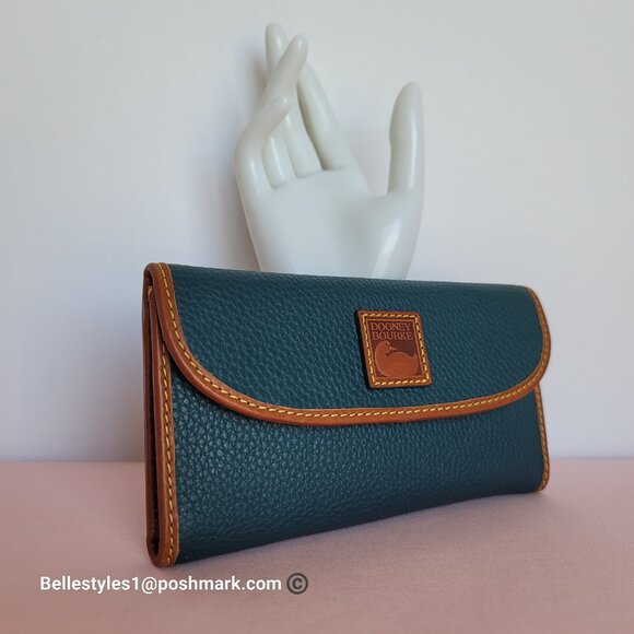 DOONEY & BOURKE Pebbled Grain Leather Continental Clutch Wallet- Teal color⭐ - Picture 2 of 16